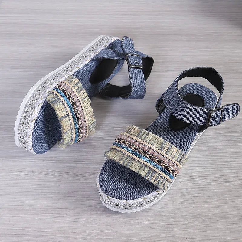 Kiara | Women’s Denim Tassel Sandals