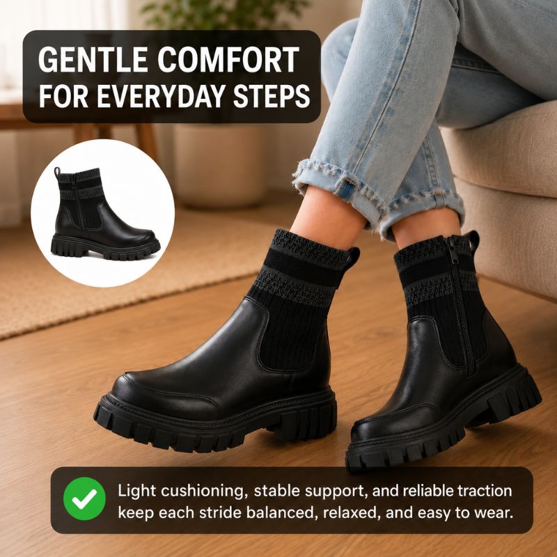 Jessie | Orthopedic Zip-Up Knit Patchwork Mid-Calf Boots