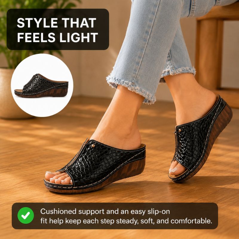 Selena | Women’s Croc-Embossed Wedge Sandals