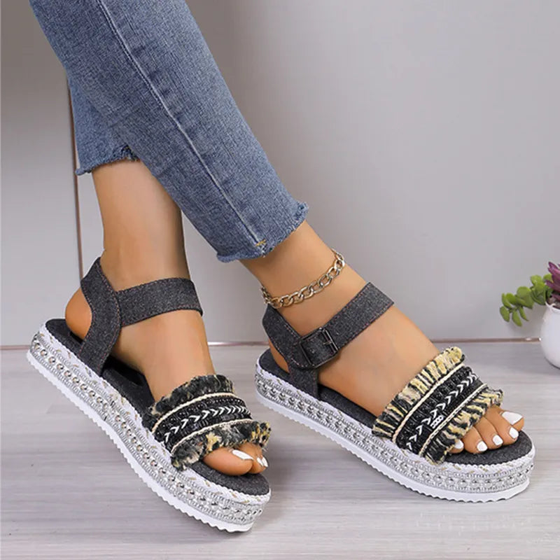 Kiara | Women’s Denim Tassel Sandals