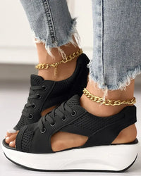 Orthopedic Sport Wedge Sandals - Colorblock Lace-Up Design