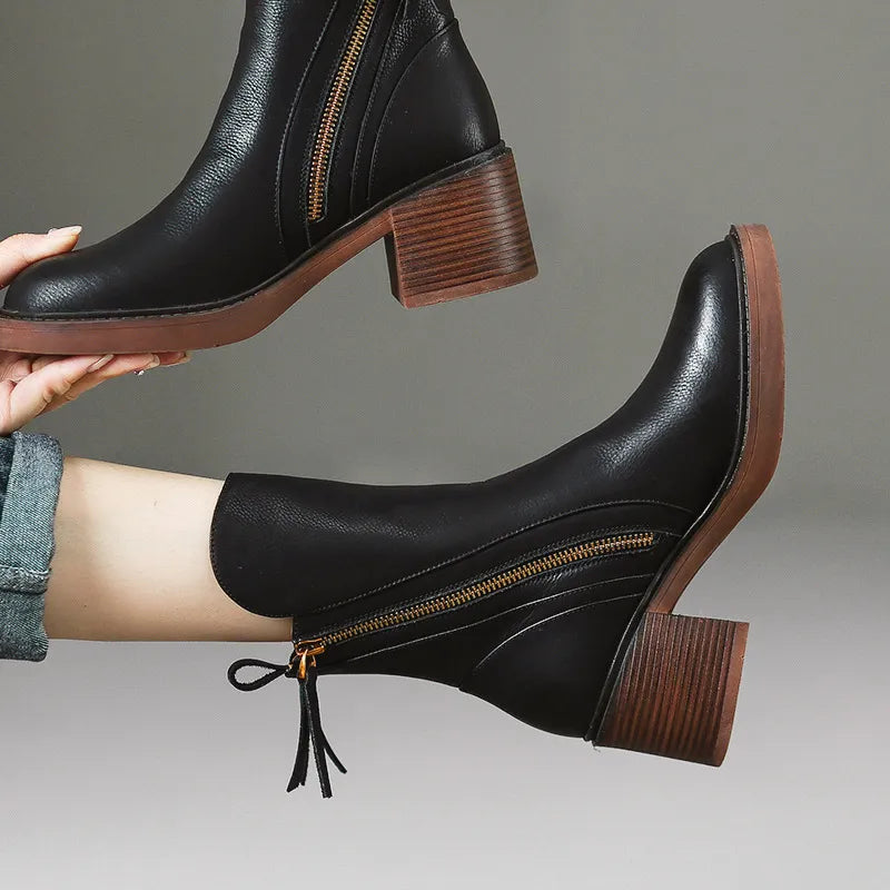 Zara | Women’s Brown Retro Chunky Heel Boots
