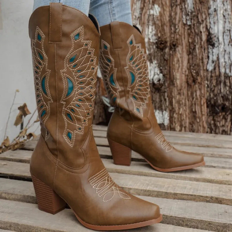Courtney | Summer Embroidered Square-Toe Knight Boots