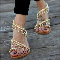 Pia® | Sandals Flat Pearl Comfortable String Beaded Slippers