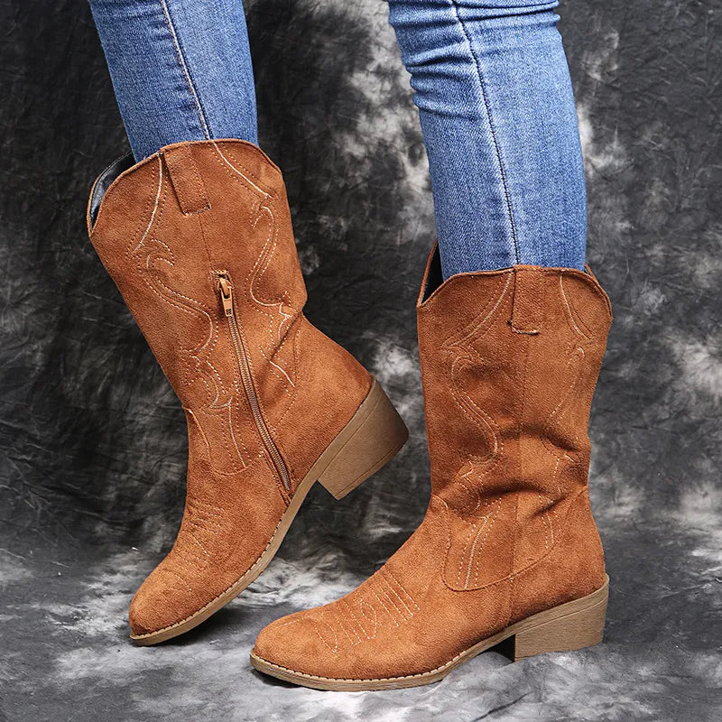 Nova | Women’s Fashion Plus Size Low Heel Leather Ankle Boots