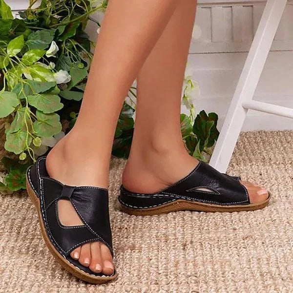 Orthopedic Leather Slide Sandals - Open-Toe Comfort Design