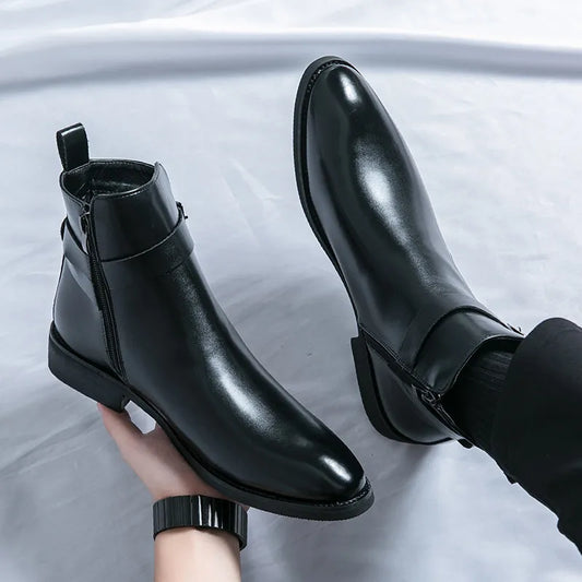 Caleb | Men’s Mid-Top Side Zipper Leather Boots