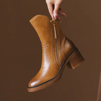 Zara | Women’s Brown Retro Chunky Heel Boots