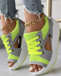 Orthopedic Sport Wedge Sandals - Colorblock Lace-Up Design