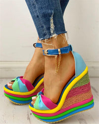 Orthopedic Rainbow Platform Wedge Sandals - Ankle-Strap Design