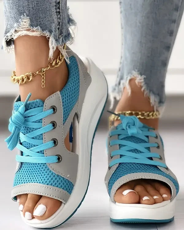 Orthopedic Sport Wedge Sandals - Colorblock Lace-Up Design