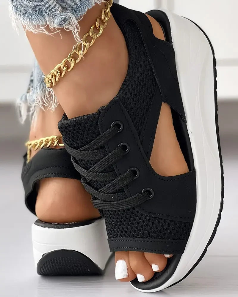 Orthopedic Sport Wedge Sandals - Colorblock Lace-Up Design