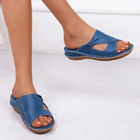 Orthopedic Leather Slide Sandals - Open-Toe Comfort Design