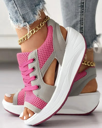 Orthopedic Sport Wedge Sandals - Colorblock Lace-Up Design