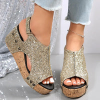 Lucia | Women’s Sequin Wedge Sandals