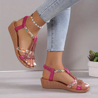 Kasia® | Boho Glam Rhinestone Braided Wedge Sandals