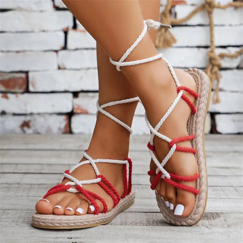 Jennifer | Women’s Rope Detail Sandals – Chic Summer Flats
