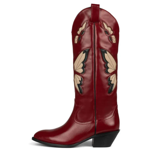 Ruby | Women’s Stylish Butterfly Design Mid-Heel Knee-High Boots