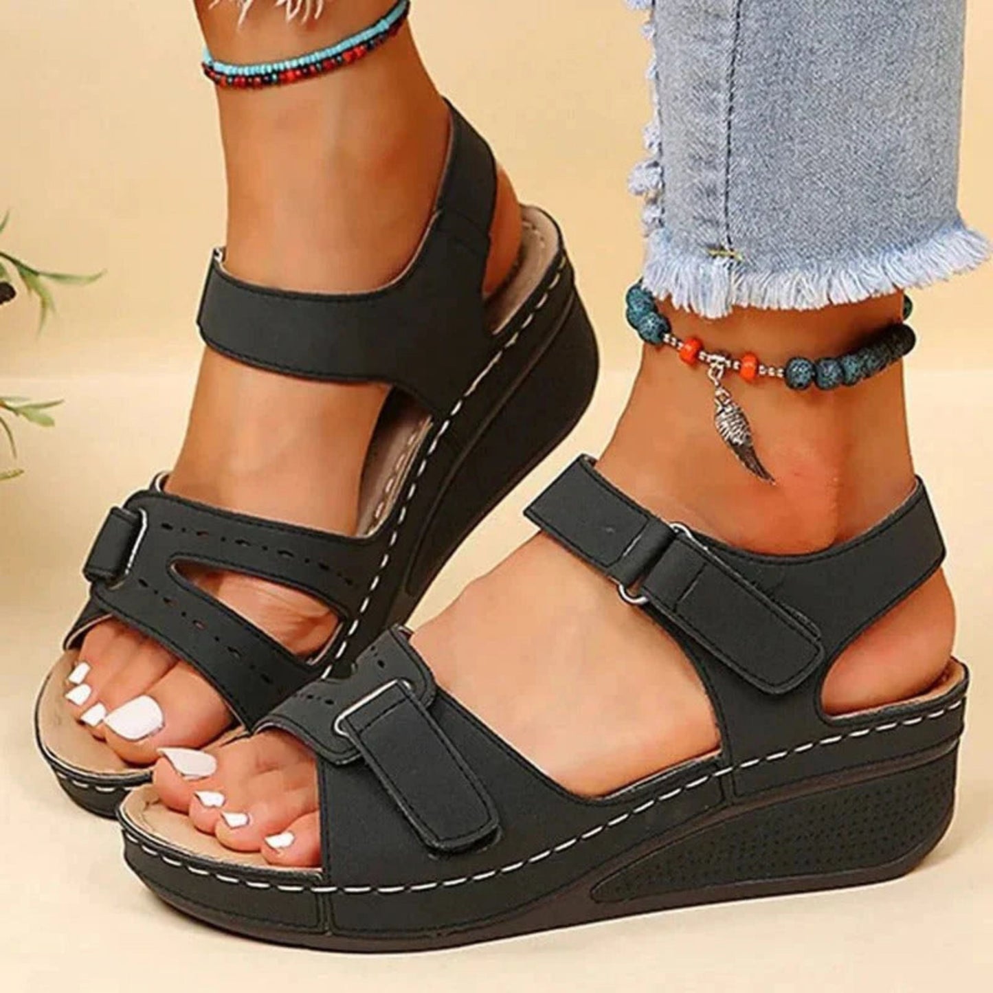 Liliana® | Women's wedge sandals with adjustable buckle closure