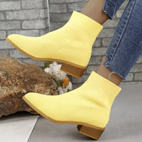 Violet | Women’s Pointed Toe Chunky Heel Knit Ankle Boots