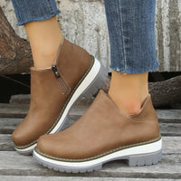 Eira | Women Ankle Boots Round Toe Low Heel Zipper Shoes