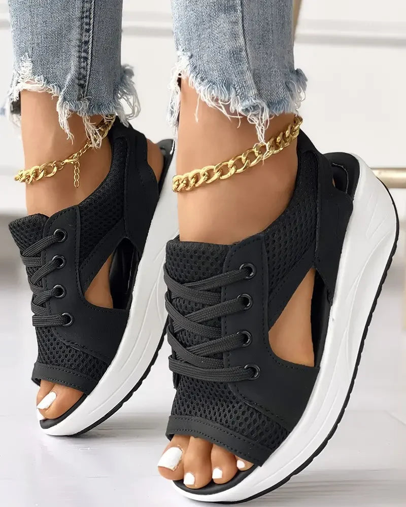 Orthopedic Sport Wedge Sandals - Colorblock Lace-Up Design