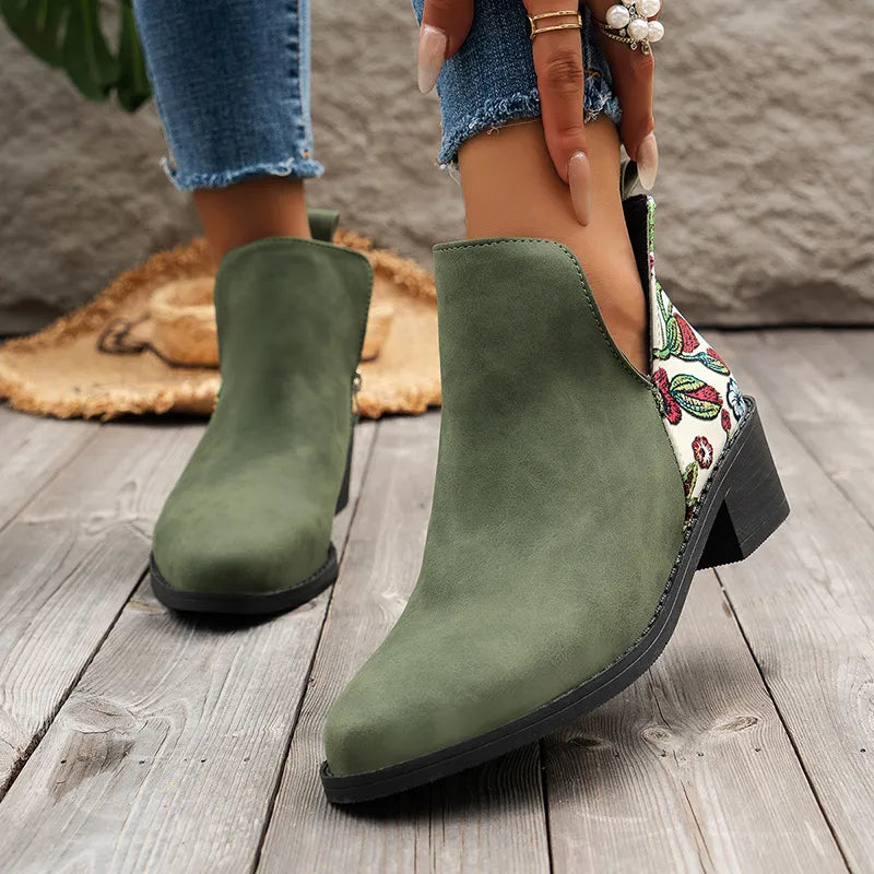 Erin | Women’s V-Cut Summer Pointed Toe Floral Ankle Boots