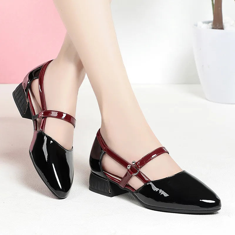 Rhea | Women’s Contrast Leather Hollow Sandals