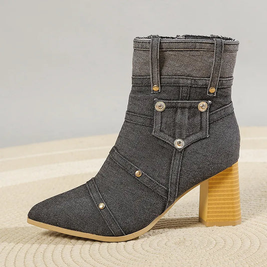 Lily | Denim Chunky Heel Ankle Boots