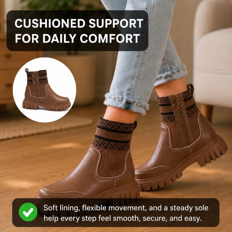 Jessie | Orthopedic Zip-Up Knit Patchwork Mid-Calf Boots