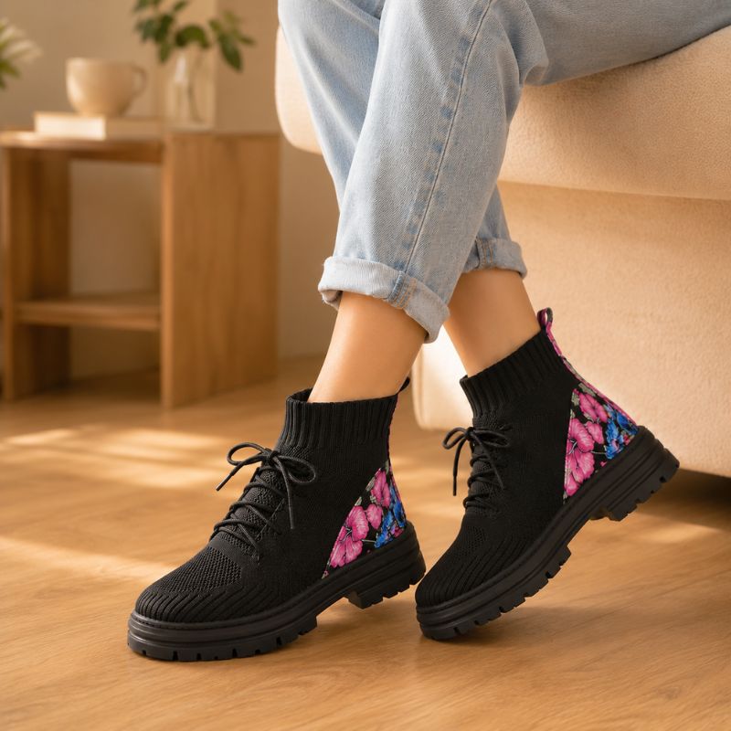 Seraphina | Orthopedic Women’s Floral Knit Slip-On Sock Boots