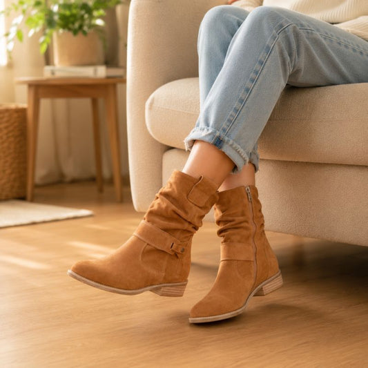 Cleo | Orthopedic Pointed Toe Suede Mid-Calf Western Boots