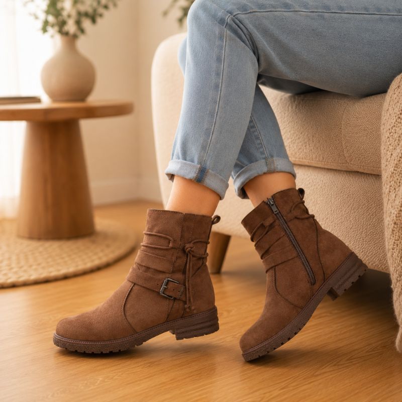 Alessia | Orthopedic Retro Buckle Side-Zip Ankle Boots