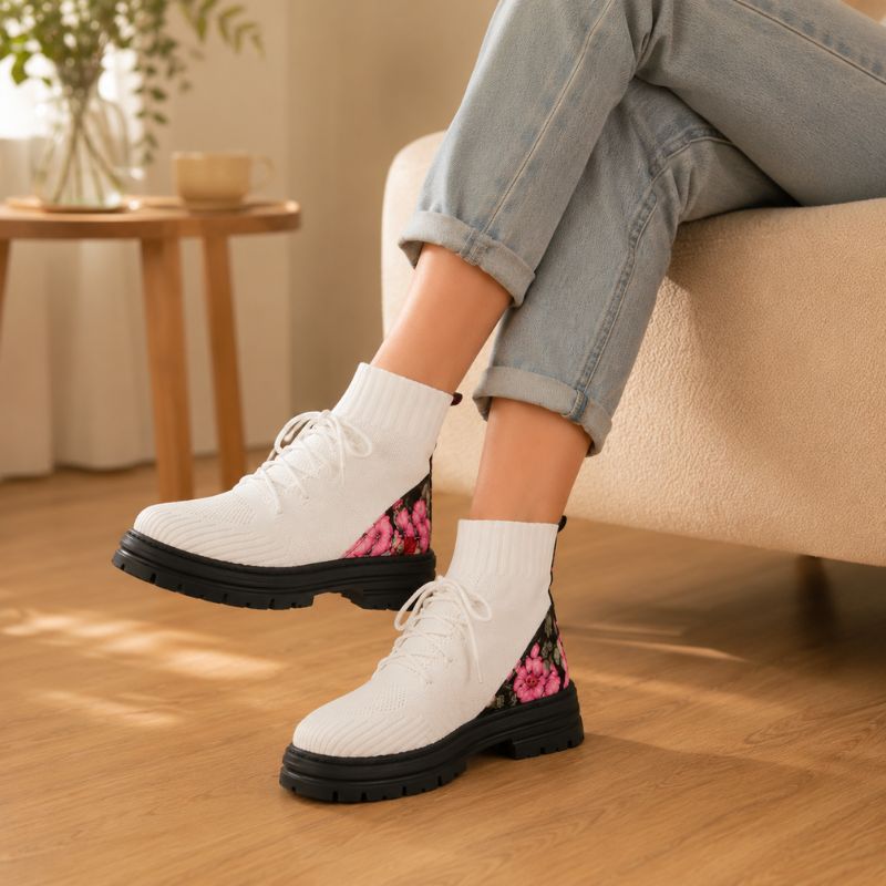 Seraphina | Orthopedic Women’s Floral Knit Slip-On Sock Boots