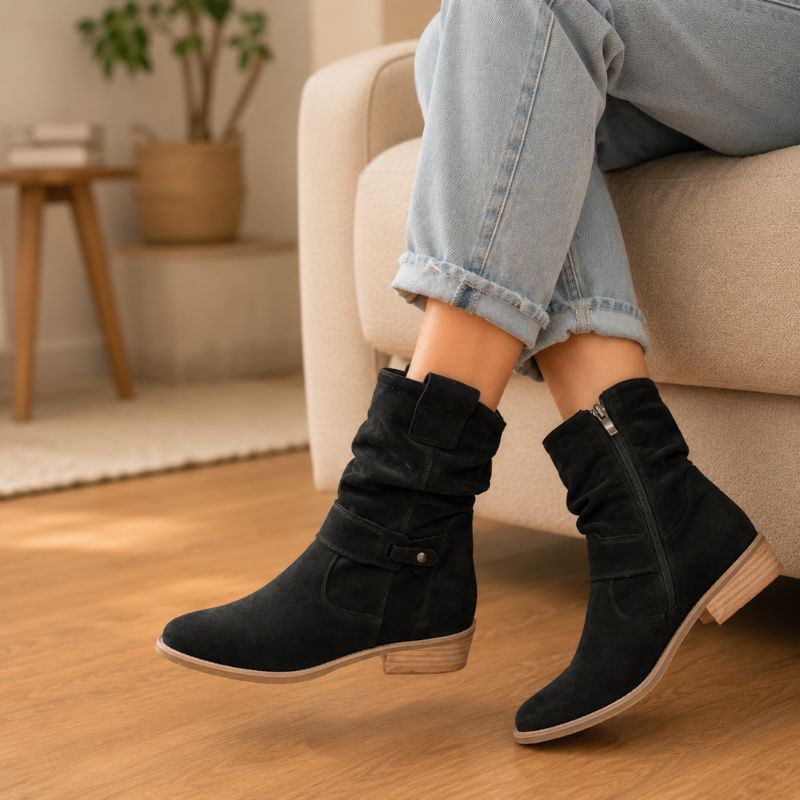 Cleo | Orthopedic Pointed Toe Suede Mid-Calf Western Boots
