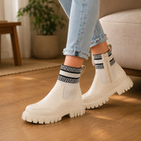 Jessie | Orthopedic Zip-Up Knit Patchwork Mid-Calf Boots