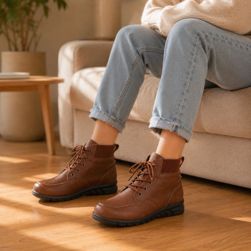 Raven | Orthopedic Retro Lace-Up Flat Cowboy Ankle Boots