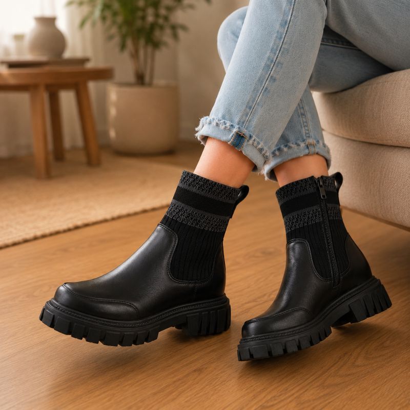 Jessie | Orthopedic Zip-Up Knit Patchwork Mid-Calf Boots