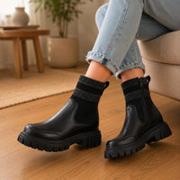 Jessie | Orthopedic Zip-Up Knit Patchwork Mid-Calf Boots