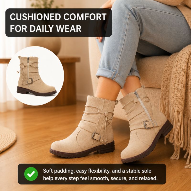 Alessia | Orthopedic Retro Buckle Side-Zip Ankle Boots