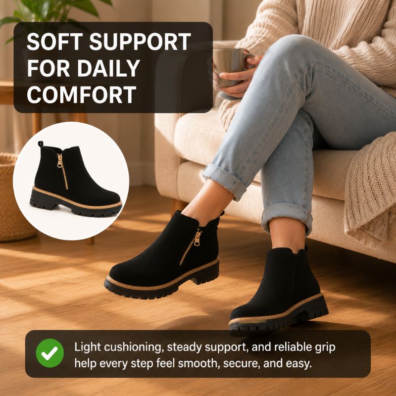 Arabella | Orthopedic Suede Side-Zip Chunky Ankle Boots