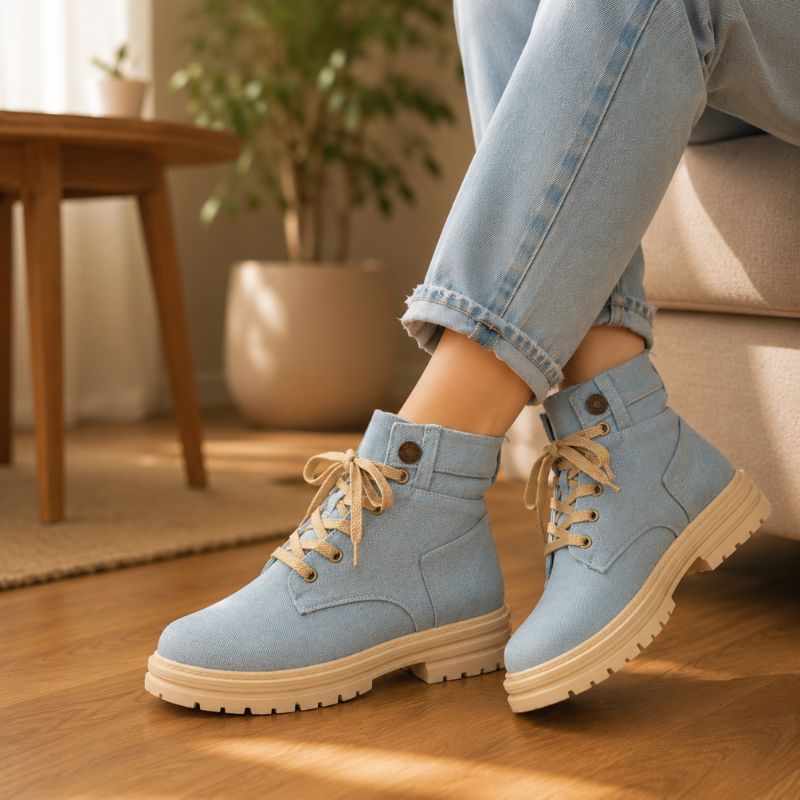 Riley | Orthopedic Lace-Up Denim Platform Ankle Boots