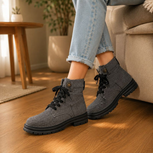 Riley | Orthopedic Lace-Up Denim Platform Ankle Boots