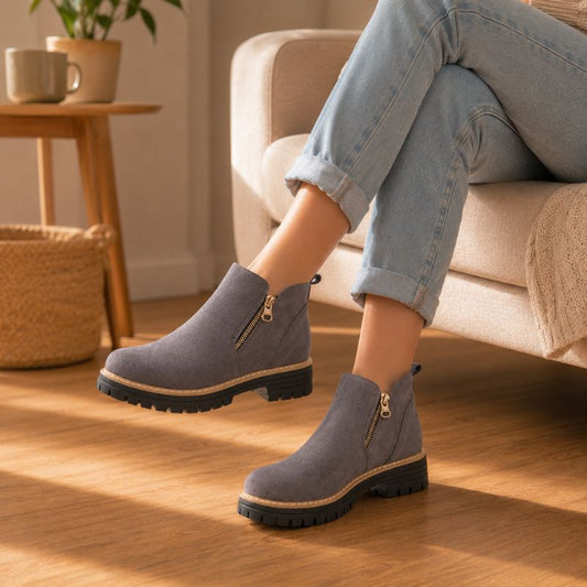 Arabella | Orthopedic Suede Side-Zip Chunky Ankle Boots