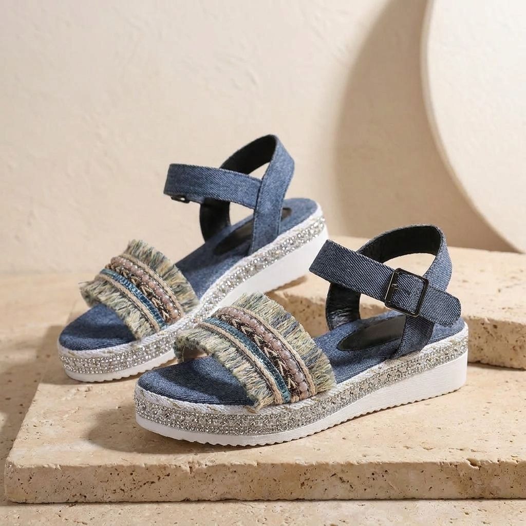Kiara | Women’s Denim Tassel Sandals