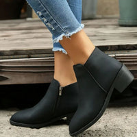 Elowen | Women Chunky Mid Heel Side Zipper Ankle Boots