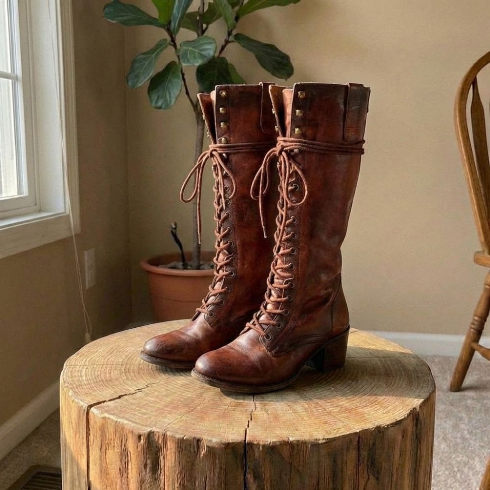 Amelia | Women’s Lace-Up Knee-High Boots with Block Heel