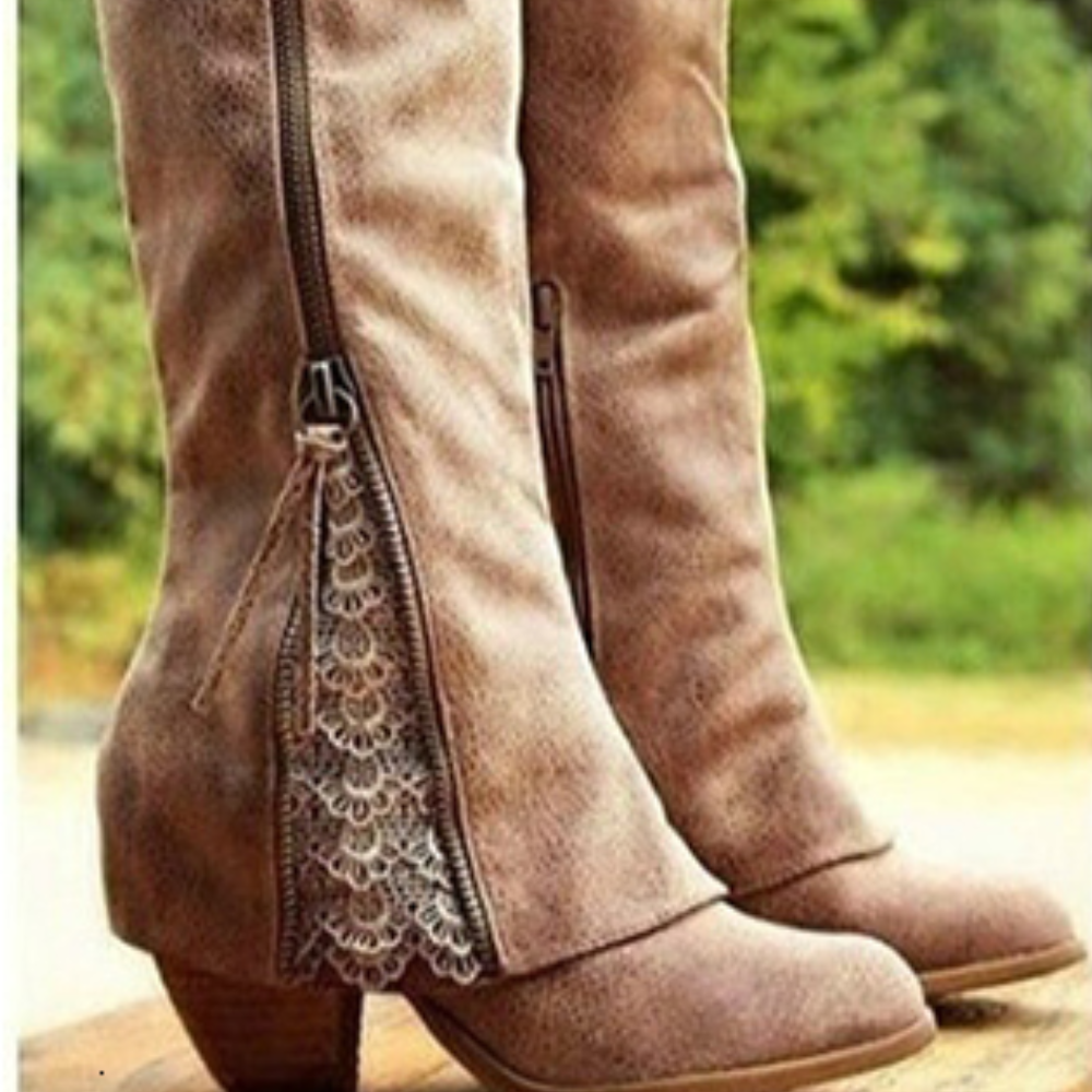 Bella | Women's Knee High Boots With Lace Detail
