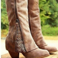 Bella | Women's Knee High Boots With Lace Detail