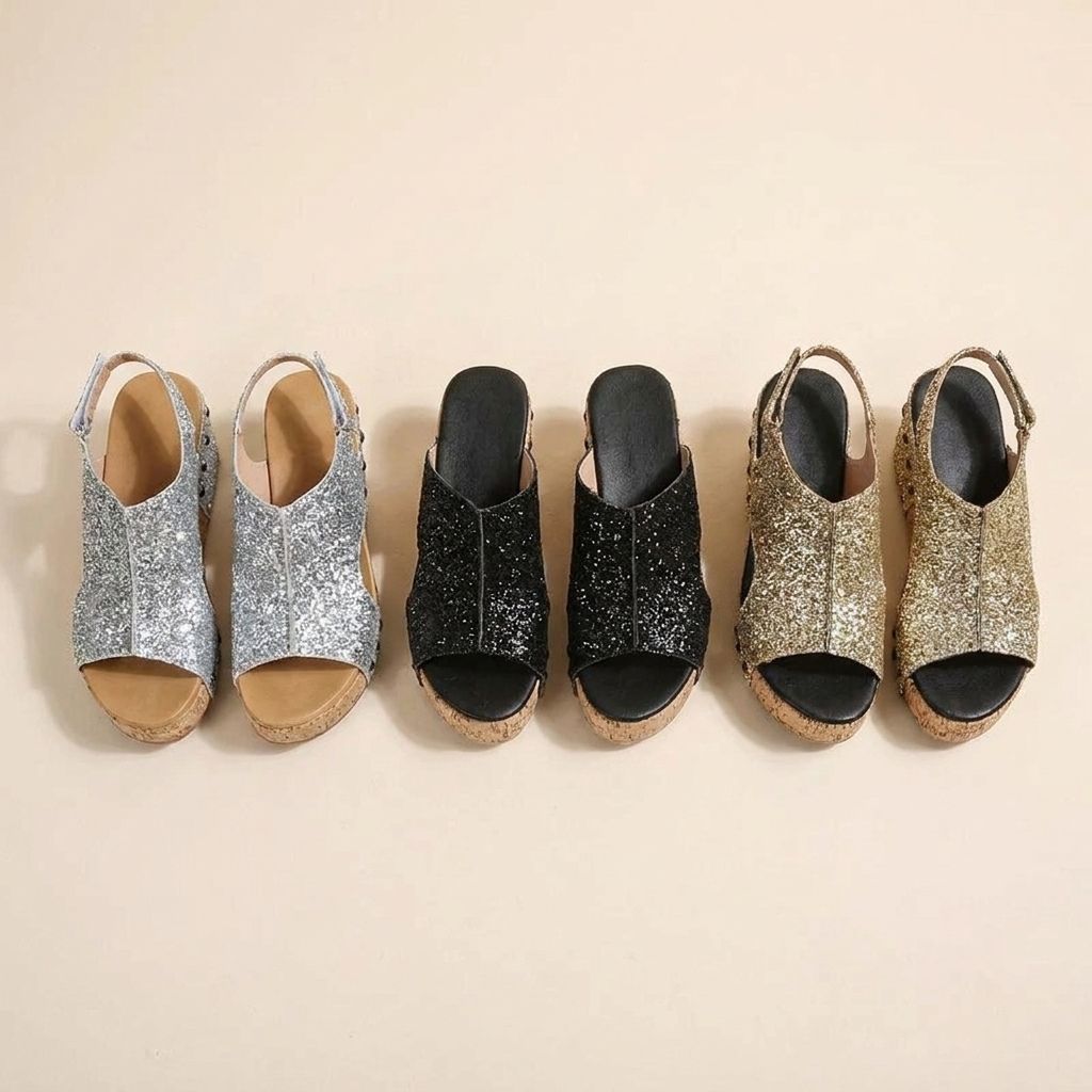 Lucia | Women’s Sequin Wedge Sandals